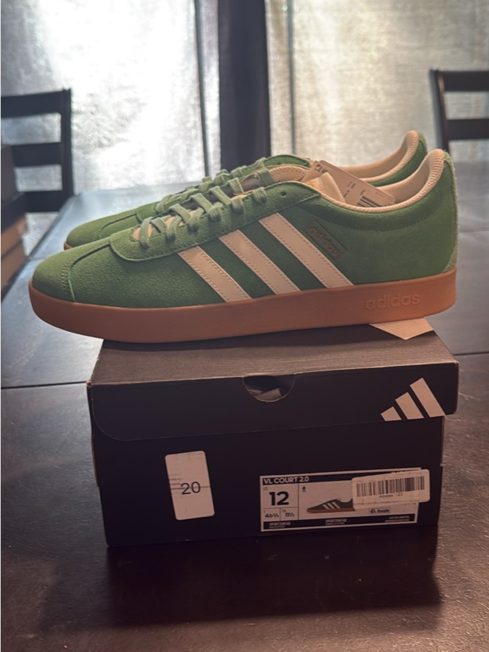 Adidas VL Court 2.0 Suede Sneakers in Green with Gum Sole